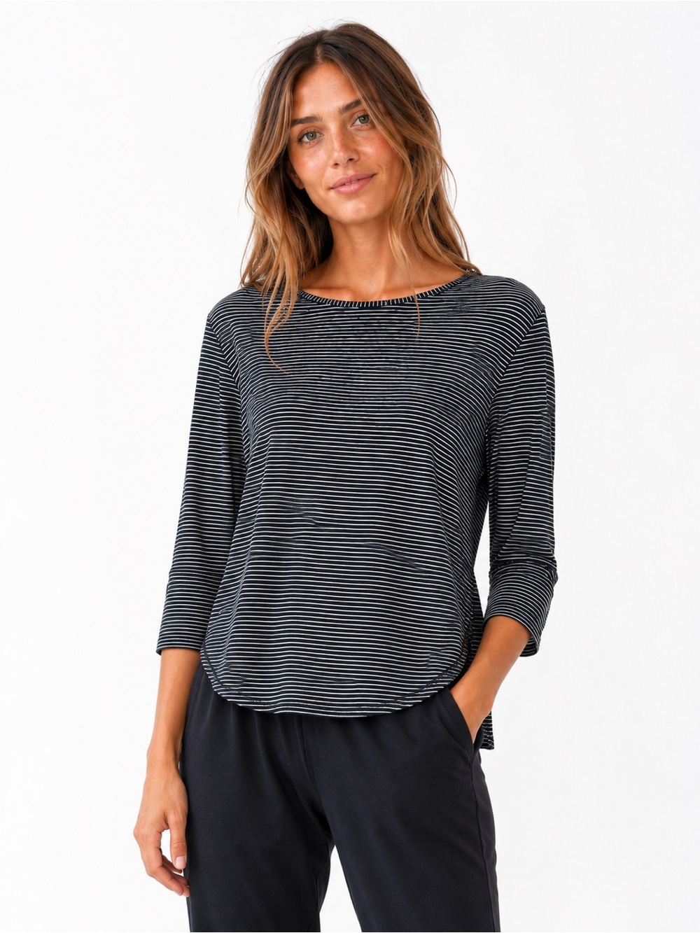 Lululemon Black White Striped Long Sleeve Tee Size 2 Pima Cotton